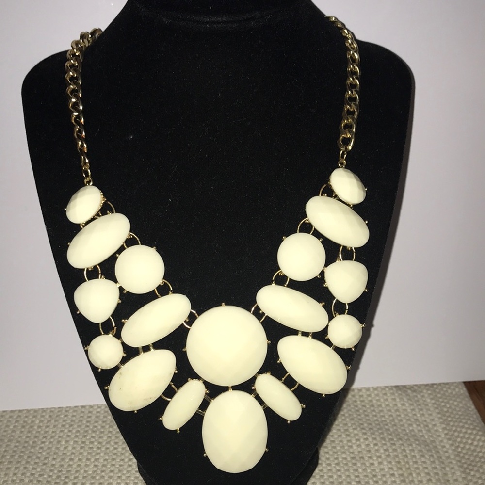White Cabochon Statement Necklace - image 1
